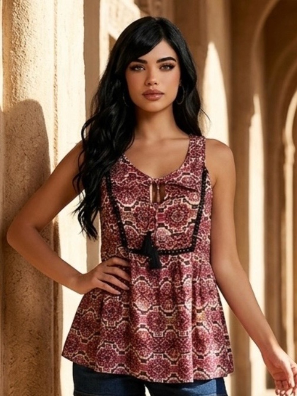 Free | Boho Sleeveless Printed Top